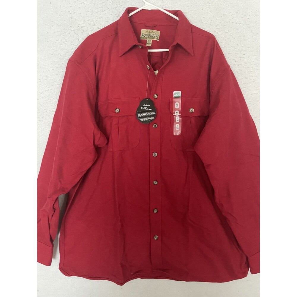 Cabela's DeerSkin Soft Chamois Shirt Mens XLT Red Button Heavy Cotton Flannel